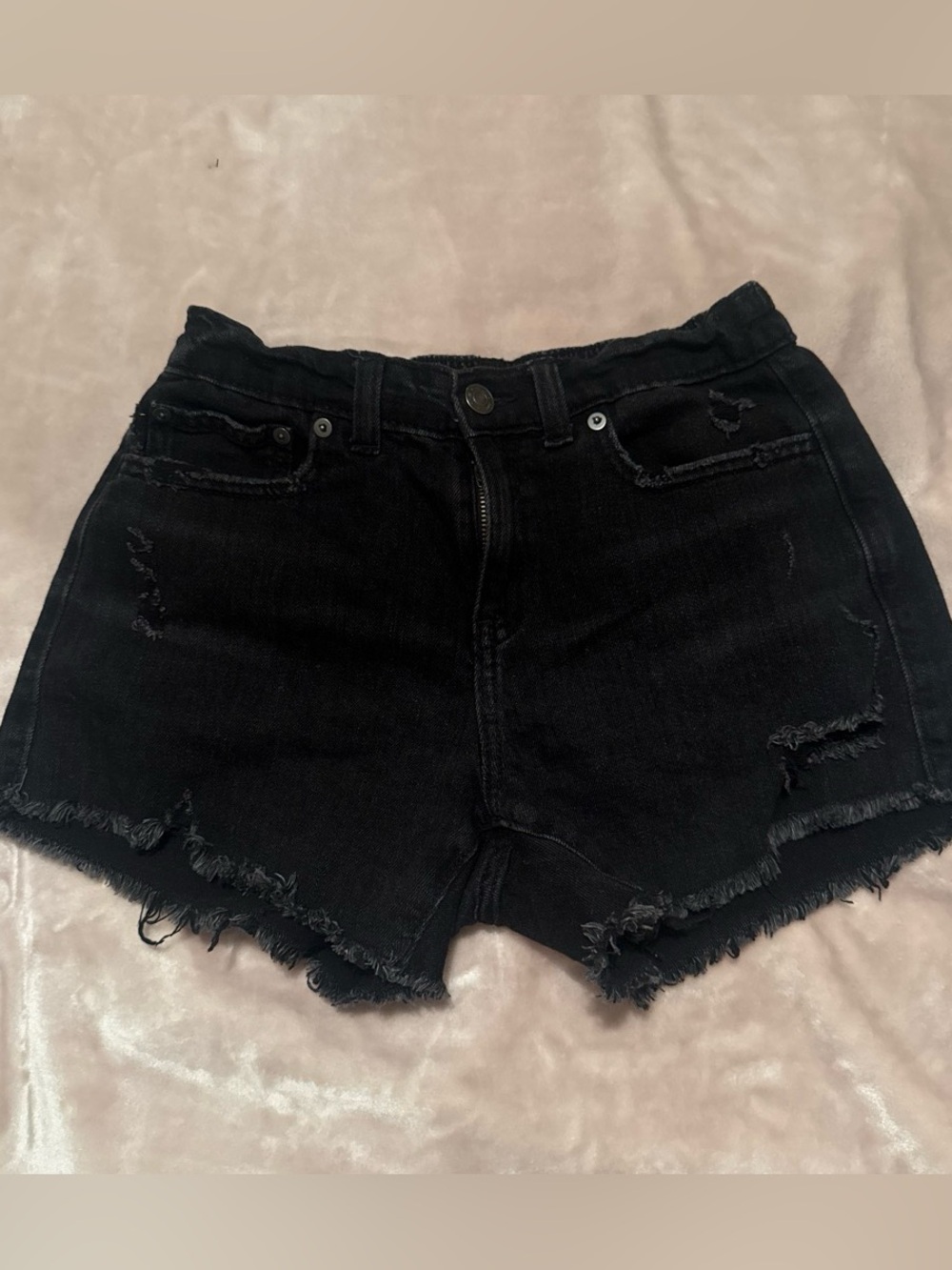 Black Aerie High-Rise Frayed Denim Women's Shorts